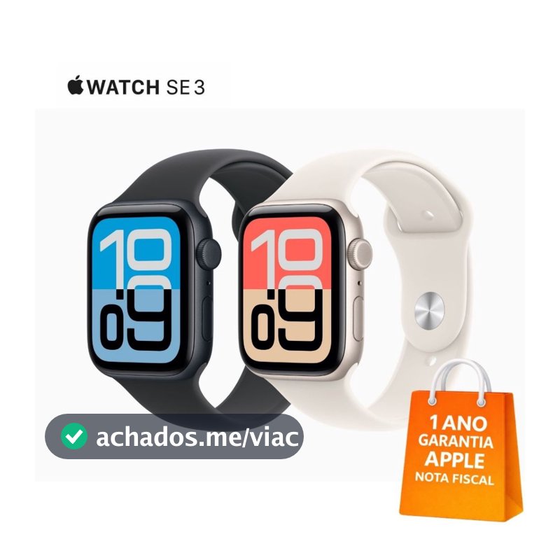 Relógio Apple Watch Series SE 3 GPS Tamanho 40mm ou 44mm Esportivo 1 Ano Garantia com Nota Fiscal