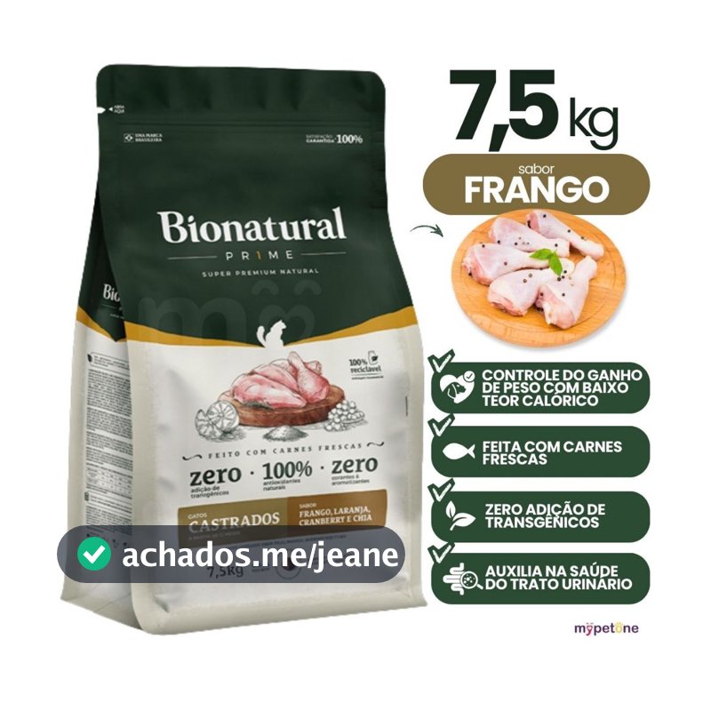 Ração Bionatural para Gatos Castrados Sabor Frango 7,5kg – Nutrição Completa Premium