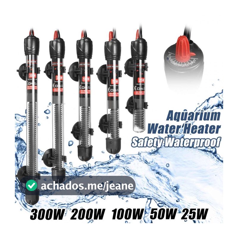 Aquecedor Submersível de Vidro 25–300W com Termostato Automático para Aquário