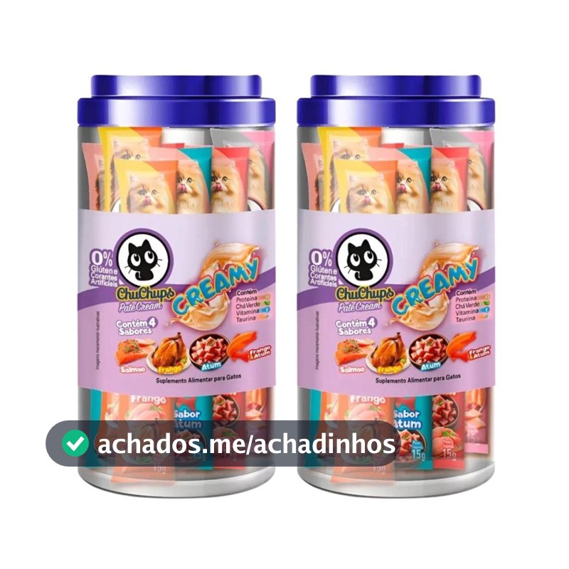 Kit 2 Petisco Para Gatos ChuChups Cream Pote Sortido com 24 Tubos