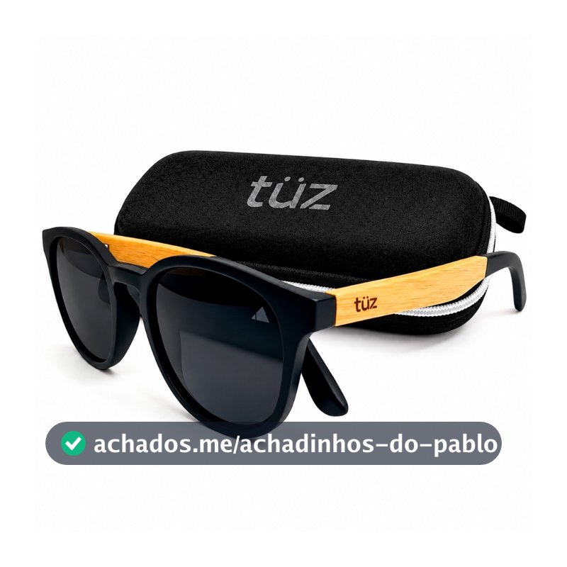 Óculos De Sol Escuro Vulcano Polarizado Bambu Madeira Redondo Moderno Tüz  + Case