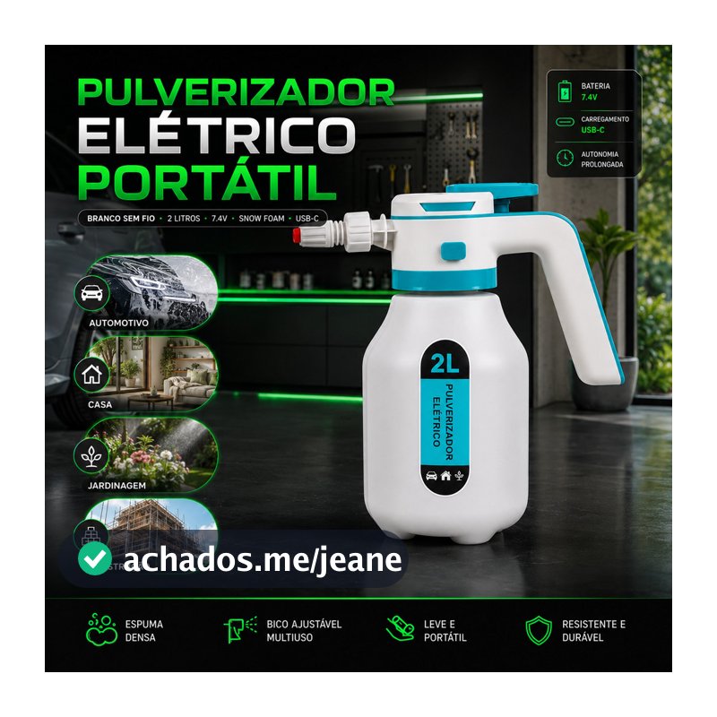 Snow Foam Elétrico 2L 3Bicos 7.4V Pulverizador Espuma Automotiva Sem Fio Carro Moto Uso Profissional