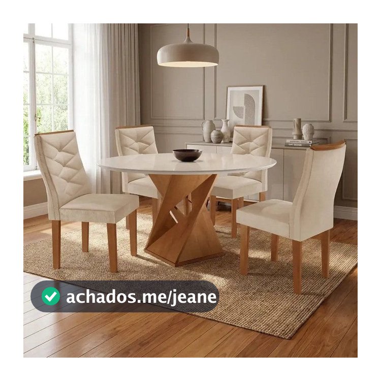 Conjunto Mesa Redonda com 4 Cadeiras Tampo MDF Barcelona Yescasa Cinamomo/Off White/Suede Pena