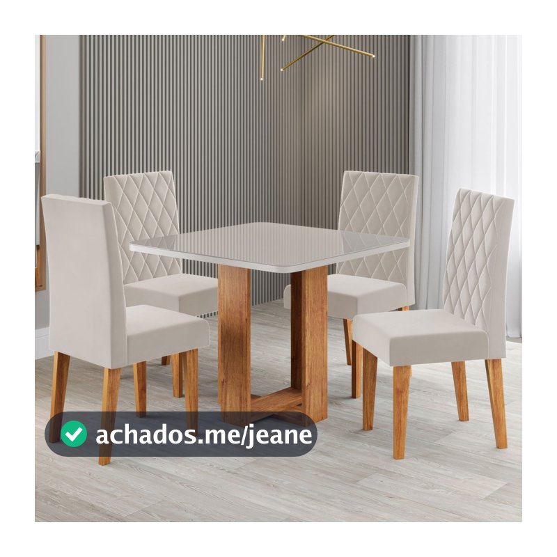 Mesa de Jantar 4 Lugares Magiore com Vidro - Viero Móveis