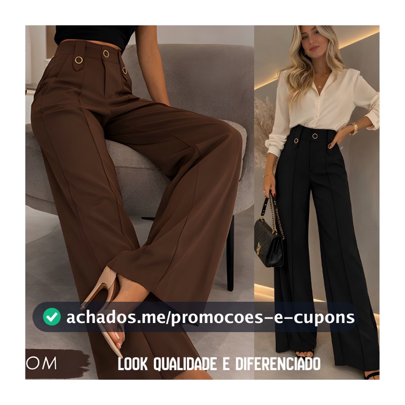 Calça Alfaiataria Feminina Cintura Alta  Elegante Social Tecido Premium Twill
