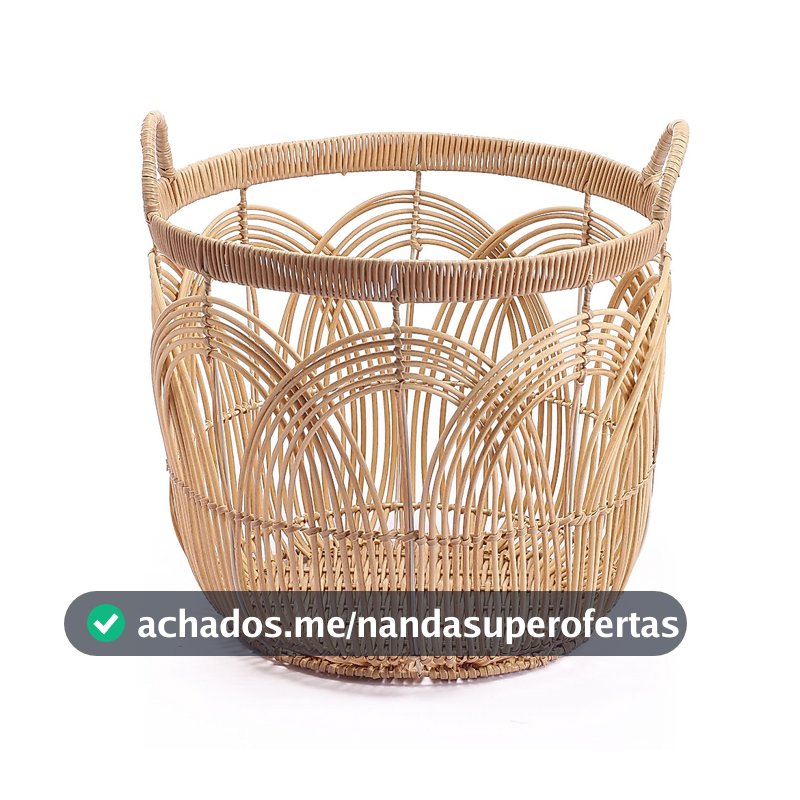 cesto redondo 40cm com alças arcos palha rattan - Oikos