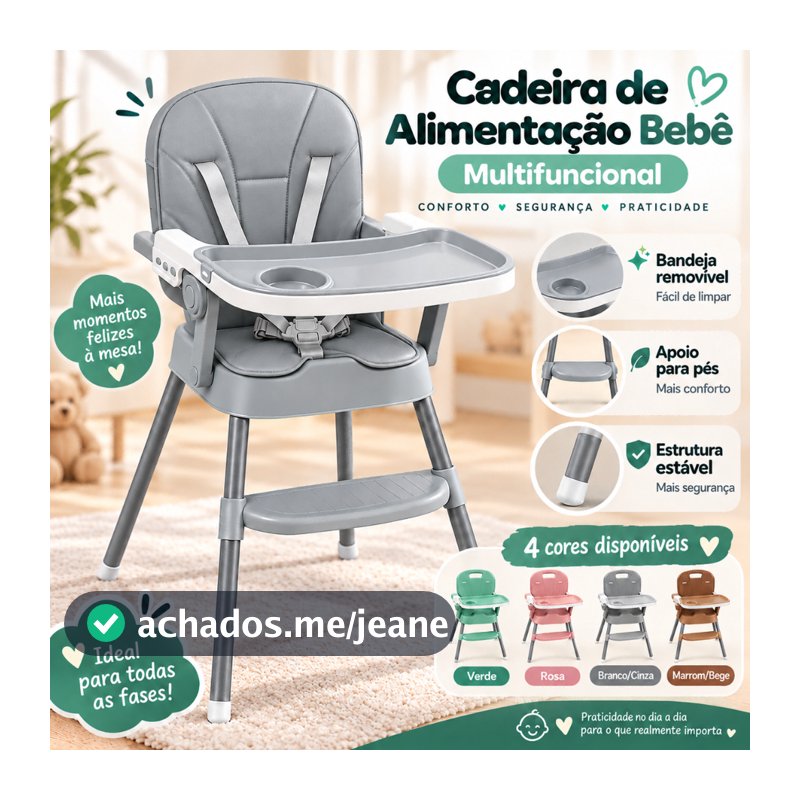 Cadeira de Alimentação Bebê Infantil Cadeirão com Bandeja Removível Cinto e Apoio para Pés