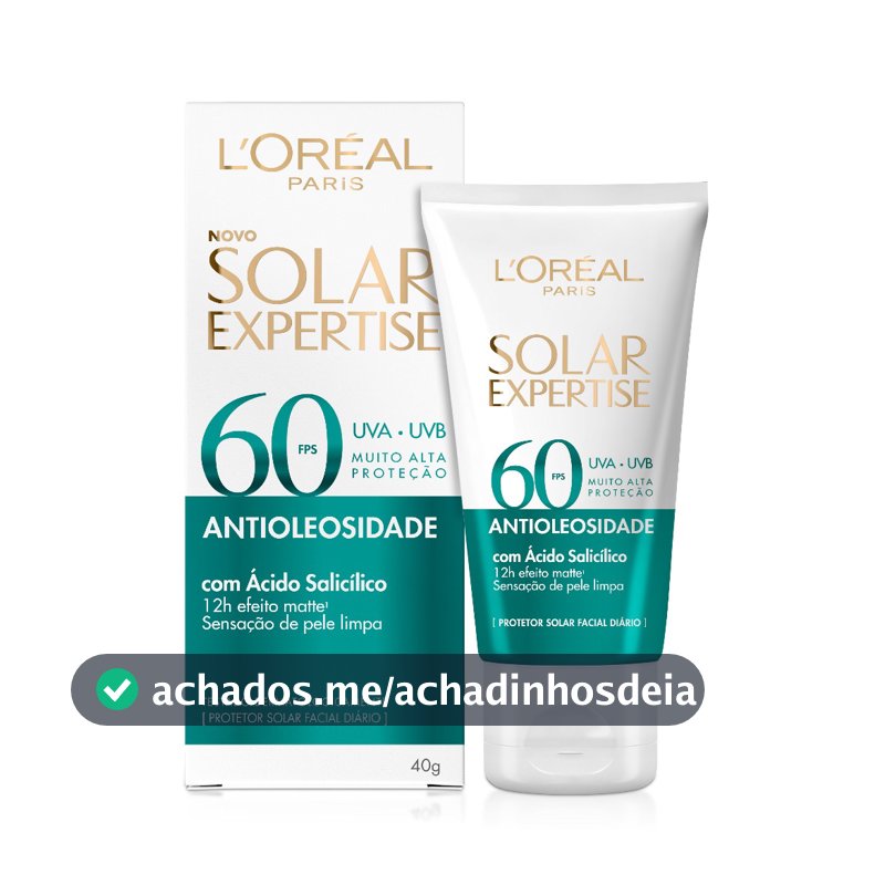 Protetor Solar Facial Antioleosidade FPS60, Efeito Matte Sem Cor, Solar Expertise L'Oreal Paris, 40g