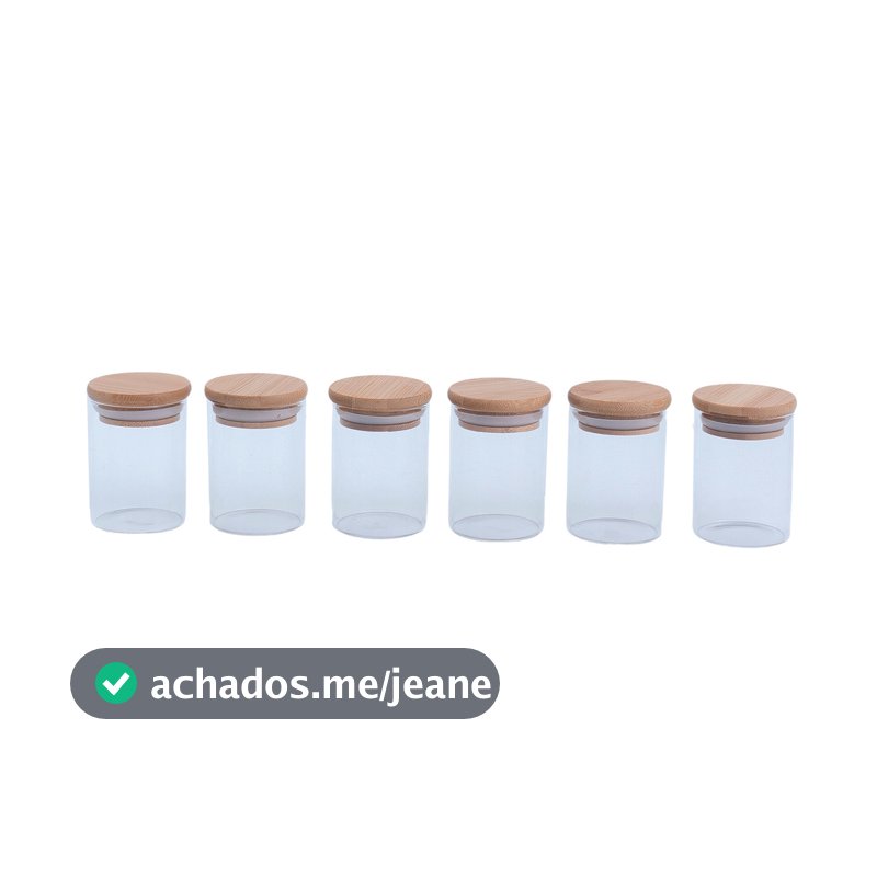 Kit 6 potes de vidro herméticos com tampa de bambu 110ml - Oikos