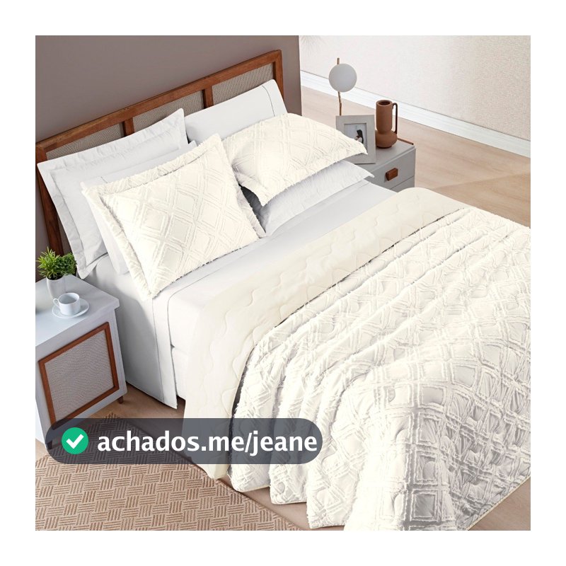 Kit Cobre Leito Colcha 3 Peças Casal\Queen\King Percal 300 Fios Dupla Face Com Detalhes 3D - Aveline