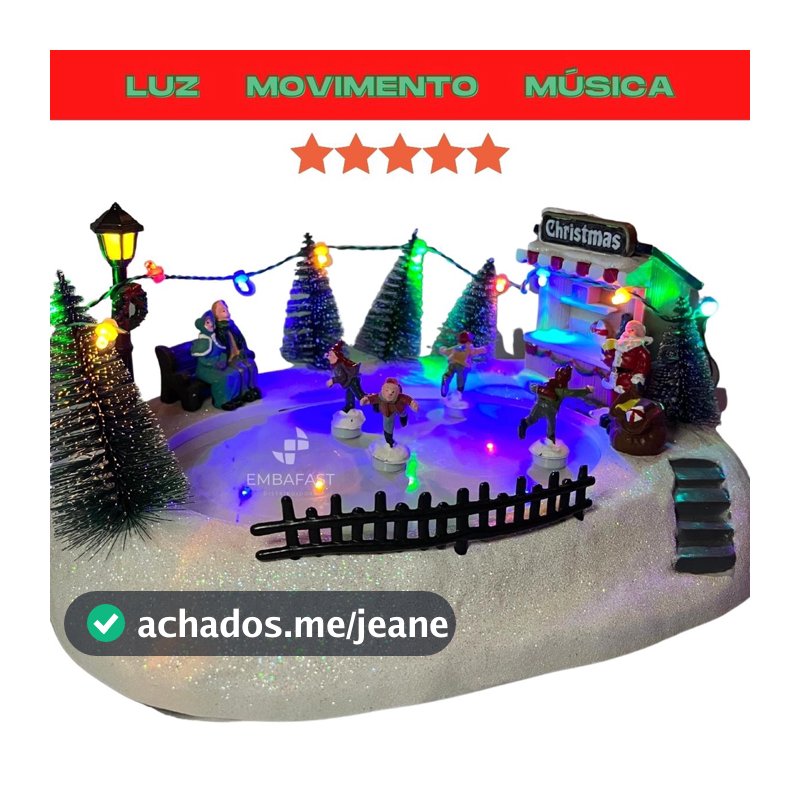 Cenário Vila Natalina C/ Luz Som Movimento Papai Noel Natal Enfeite Luzes Iluminado Decoração Pista