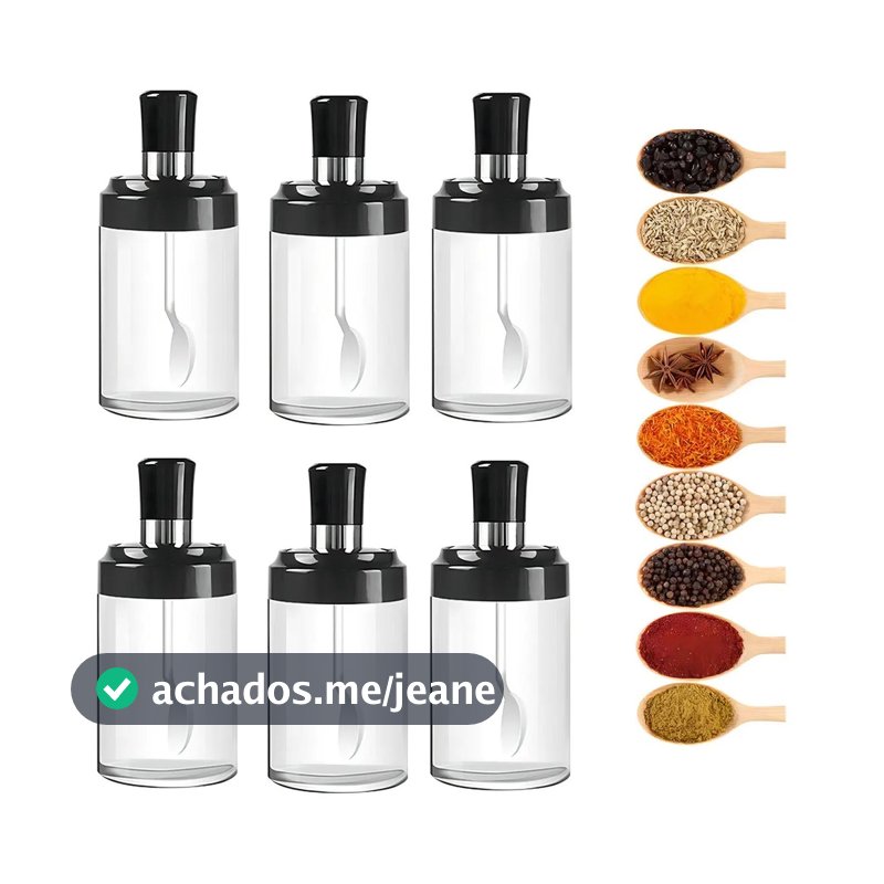 Kit 2/4/6/12 Potes de Tempero Vidro com Colher 250 ml Sal Açucar Condimentos