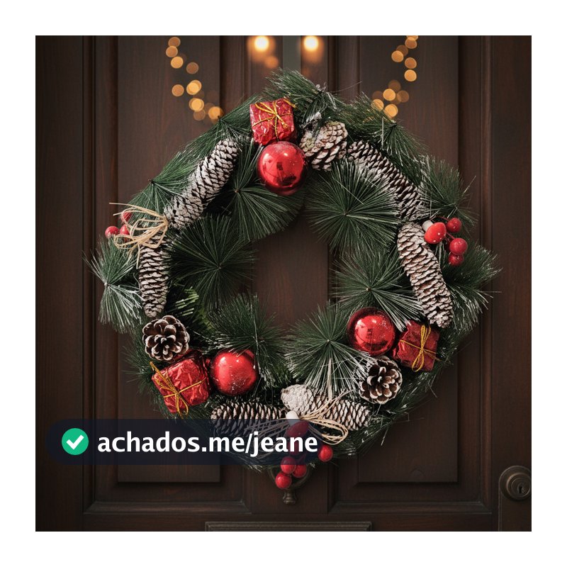 Guirlanda Natalina 40cm Enfeite de Porta Natal Decorada Pinhas Mini Presentes Laço Rústico Verde e Vermelho