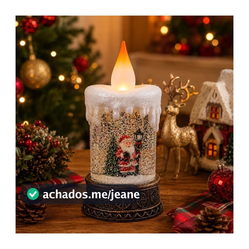 Vela Decorativa de Natal LED Globo de Neve Papai Noel 16cm 27180 - Vencedor
