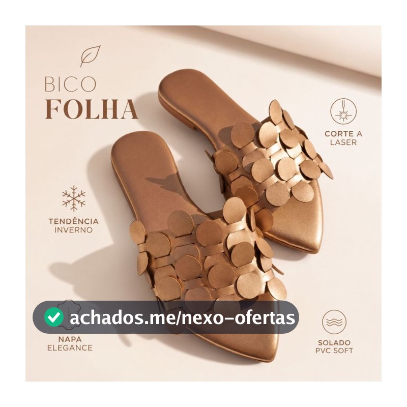 Sandalia Rasteirinha Feminina Bico Folha Rose Gold Corte a Laser Conforto Casual Elegante
