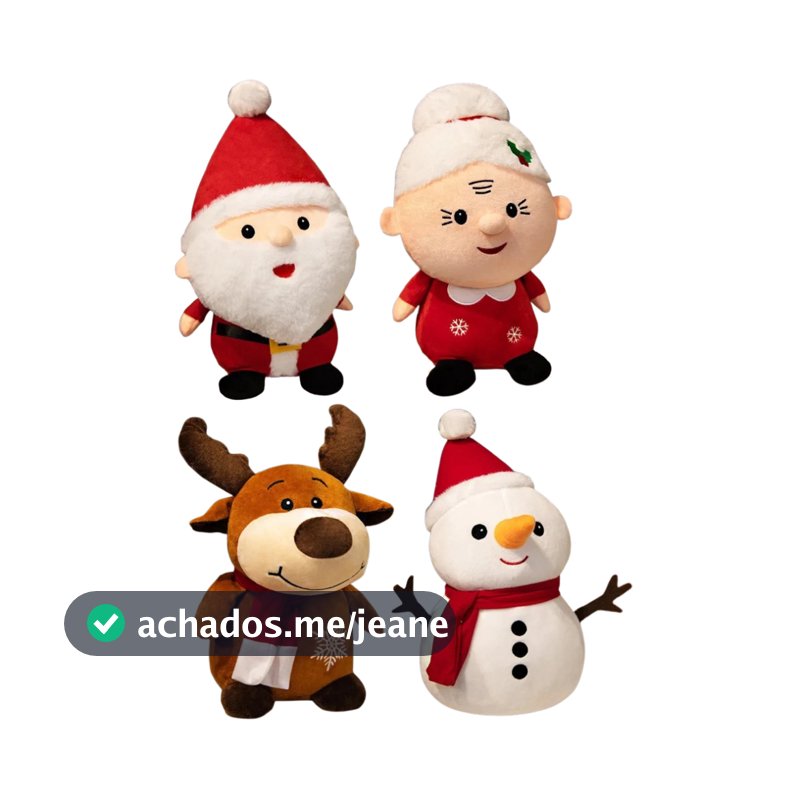 Pelúcias de Natal 25cm - Papai Noel, Mamãe Noel, Rena e Boneco de Neve - Feliz Natal Presentes Ursinho Festa Decoração