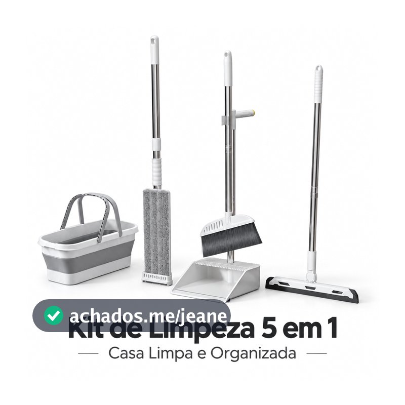 Kit 5 de Limpeza Mop Vassoura Pá Rodo e Balde Retrátil Dobrável -S7/S5