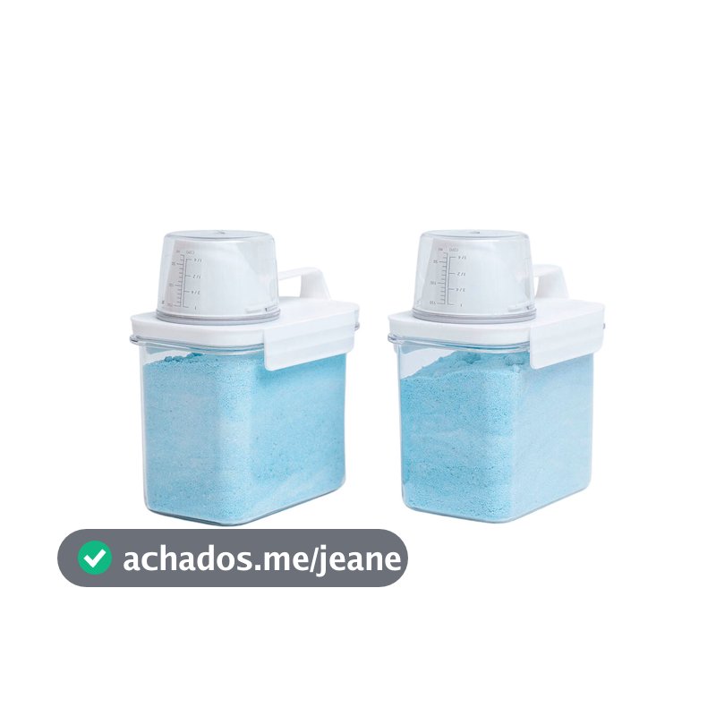 Kit com 2 porta sabão em pó 1,1L com copo dosador e travas - Oikos