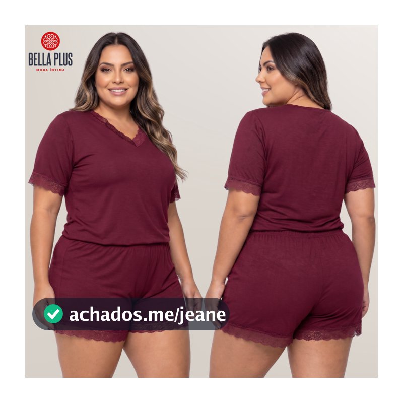 Pijama Plus Size Babydoll Feminino com Renda Conforto Dormir Linha Noite Bella Plus