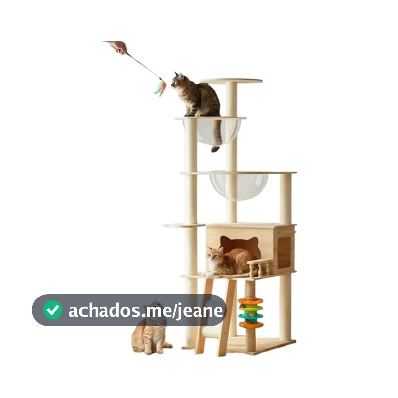 Árvore Para Gatos De Madeira Com Cápsula Transparente