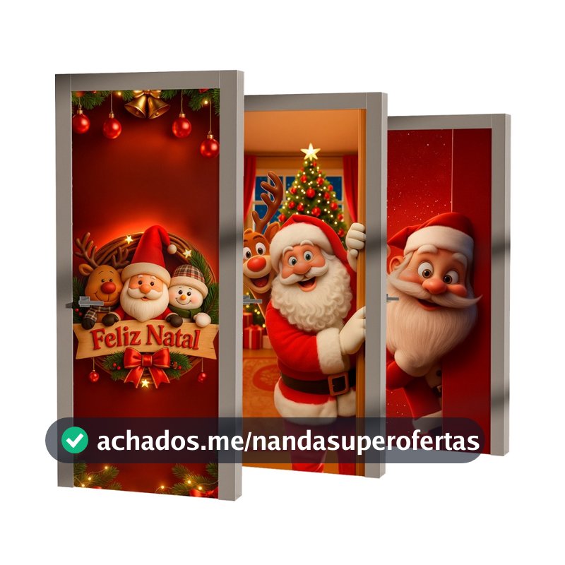 Capa de Porta Papai Noel Cute Infantil Tecido Sublimado 0.85x2.15
