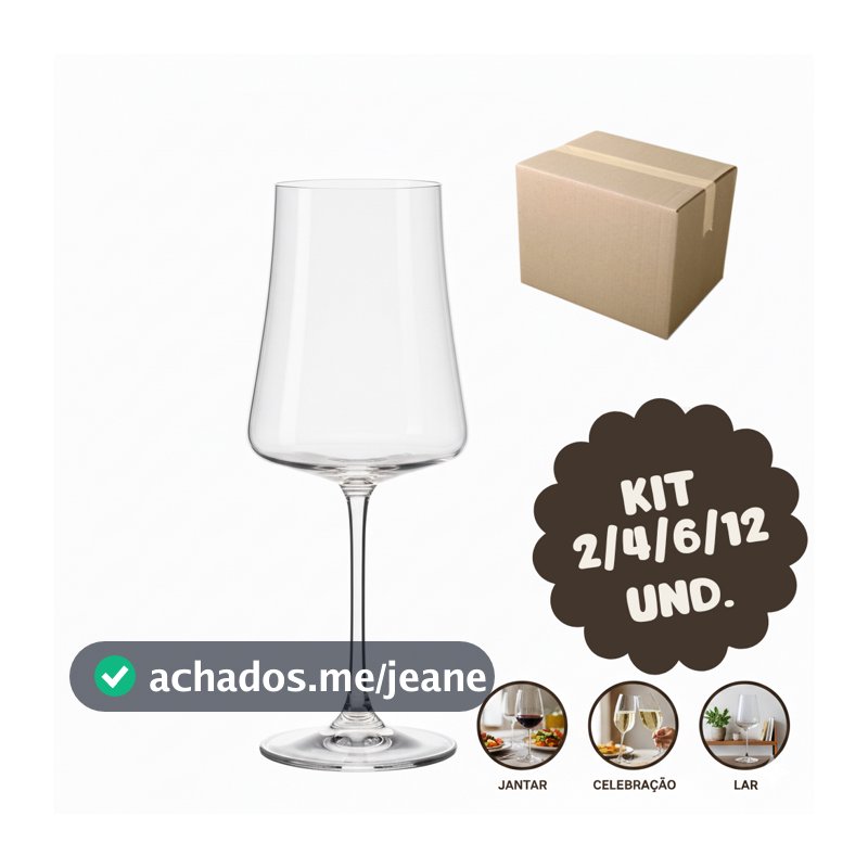 Kit Jogo 2/4/6/12 Taças de Cristal Vinho 360ml Bohemia Xtra Luxo Elegante Jantar Presente Conjunto