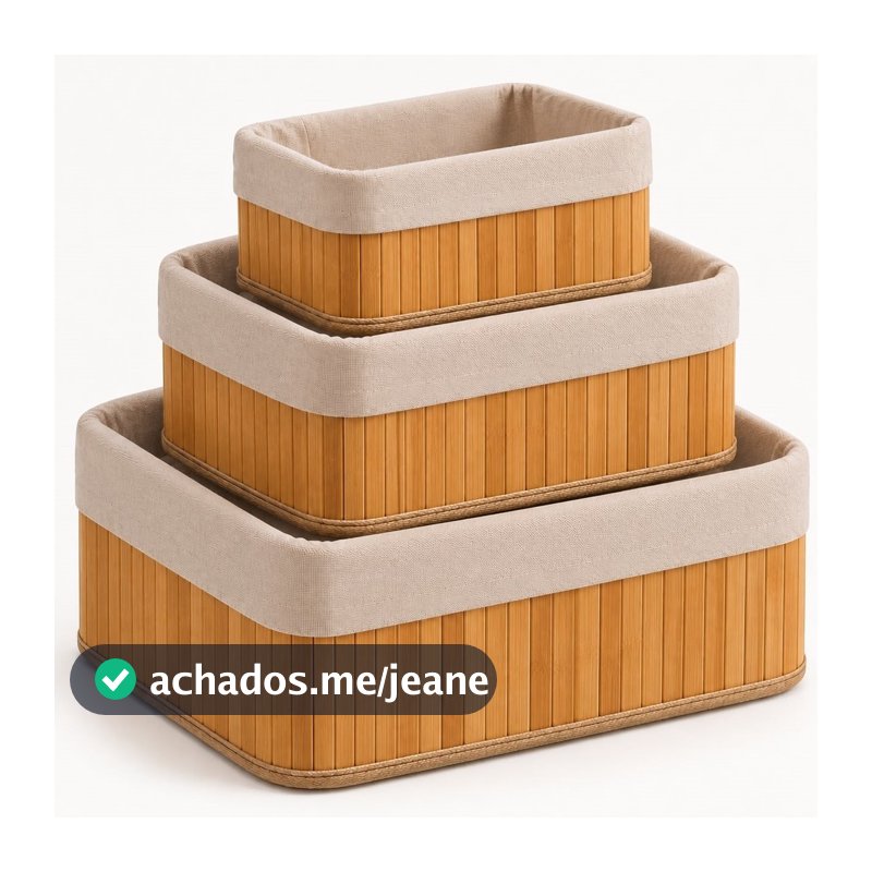 Kit 3 Cestos Organizador De Bambu Multiuso Com Forro