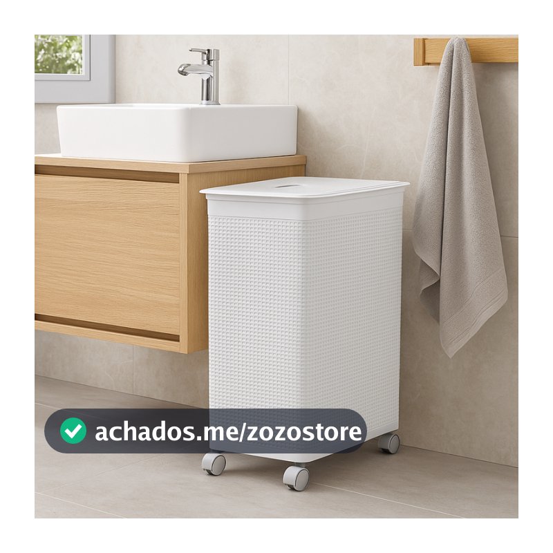 Cesto Rattan Niquelart 50 Litros Roupeiro com Tampa e Rodízios N625