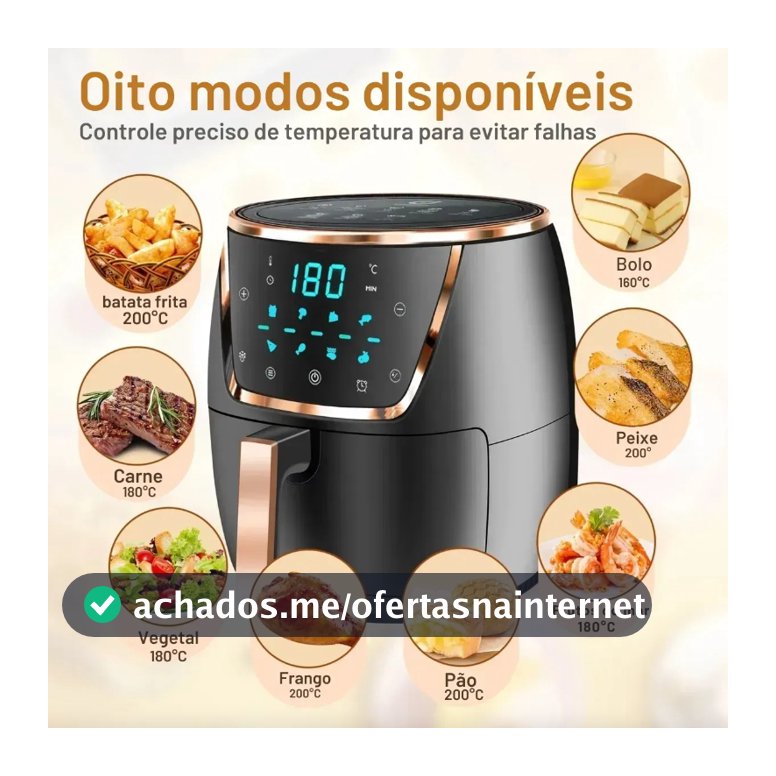 Fritadeira a Ar Air Fryer Digital 220V 1700W Painel Touch Controle de Temperatura e Timer