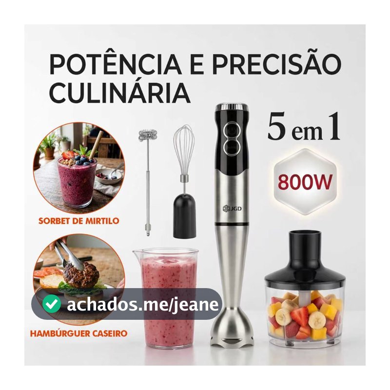 COIBEU Mixer 5em1 Inox 800W Liquidificador de Mão com Triturador Batedor Fouet e Espumador de Leite