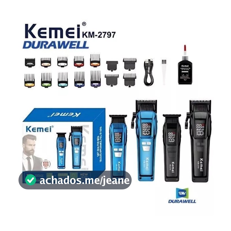 Maquina de Cortar Cabelo Profissional + Maquina de Acabamento Profissional Kemei KM 2797