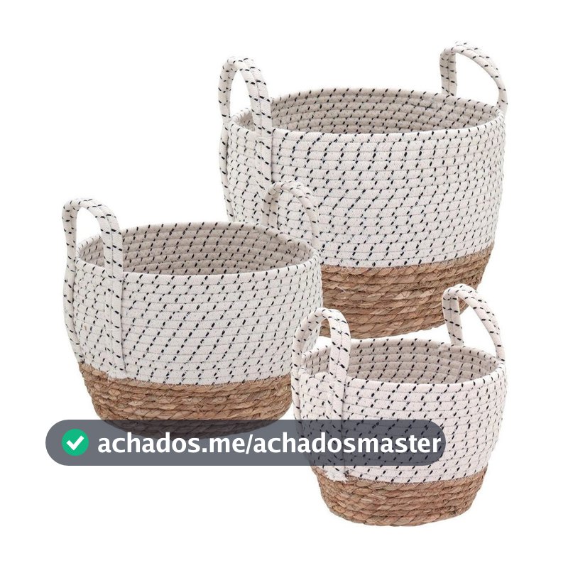 Jogo 3 Cesta Decorativa Organizadora Multiuso Kigali Fibra Branco