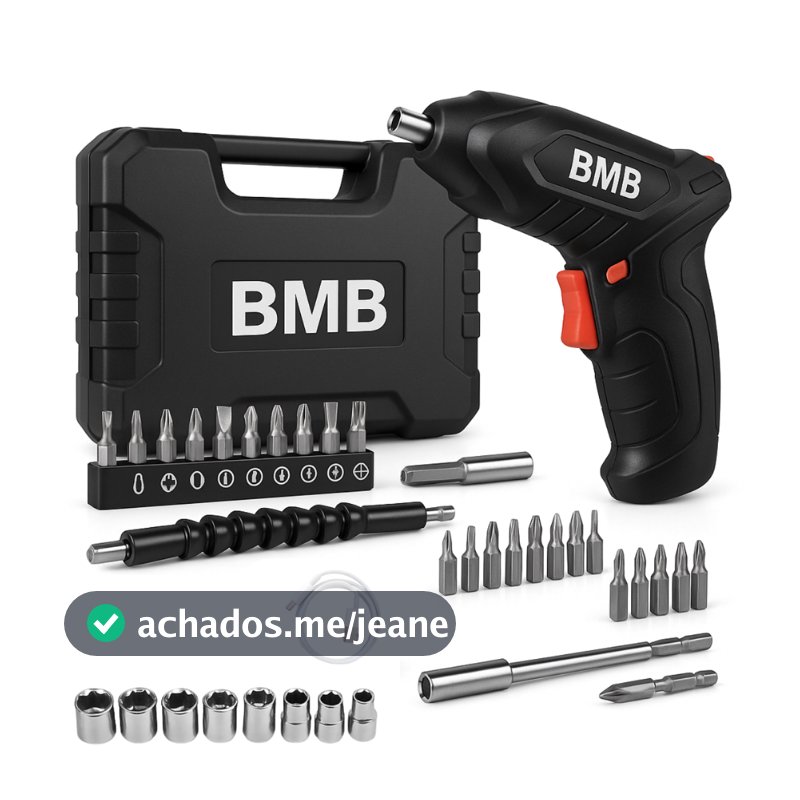 Parafusadeira e Furadeira Sem Fio à Bateria com Kit 48 Peças Carregamento USB Dupla Posição Bivolt