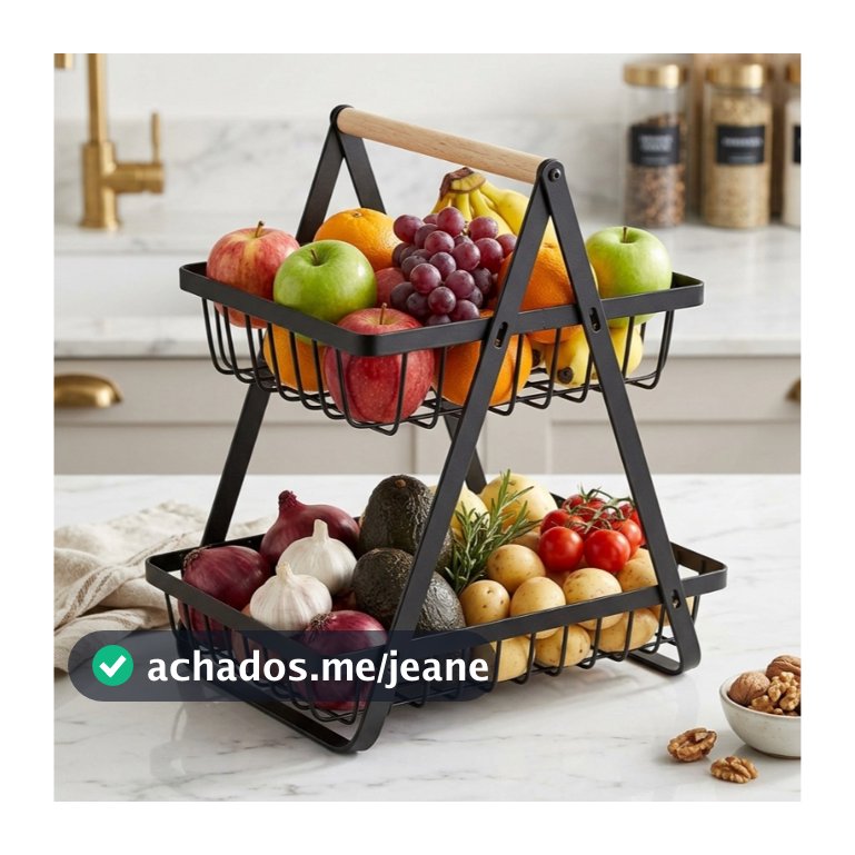 Fruteira 2 Andares Dobrável Organizador de Frutas e Legumes para Cozinha