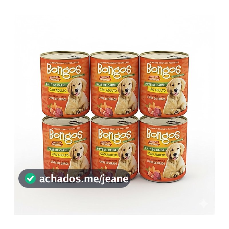 Kit 6 Latas Ração Úmida Patê de Frango ou Carne Cão Adulto e Filhote - BONGOS 280g Premium