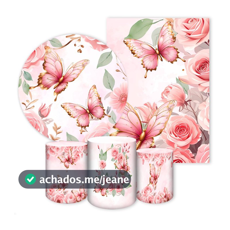 Capas Painéis de Festa Sublimados Vários Modelos Tema Borboletas Rosa