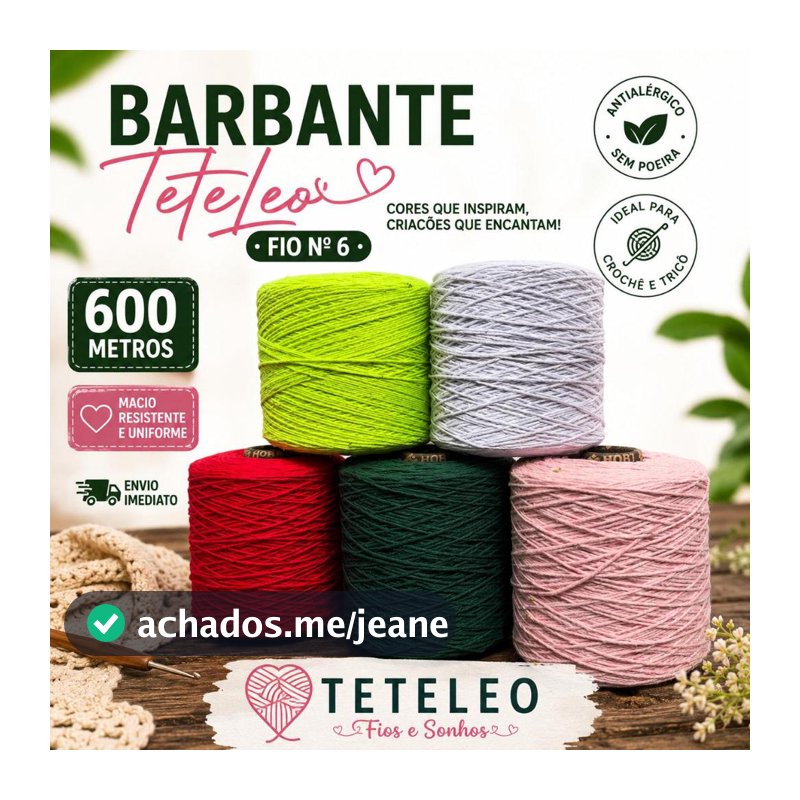 Barbante para Crochê TeteLeo Nº 6 600 Metros Fio Macio Sem Poeira