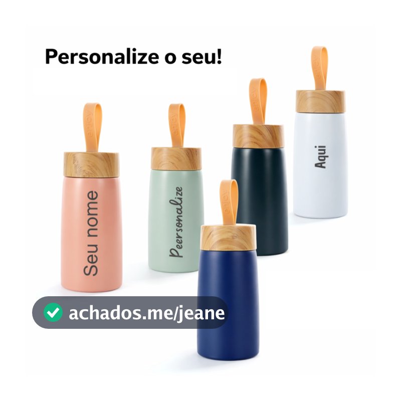 Kit 5 Mini Garrafas Inox 250 ml personalizadas alça design bambu pequena garrafinha