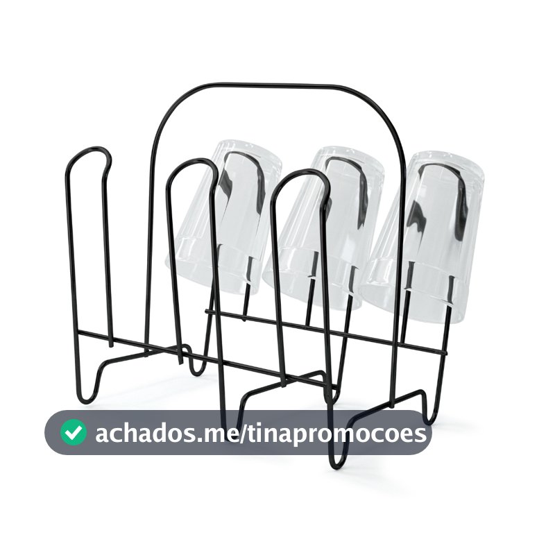 Escorredor Porta Copo 6 Lugares Aço Aramado Preto Black
