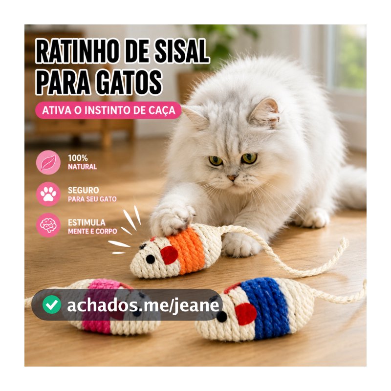 Kit 2 Ratinhos de Sisal Para Gato Brinquedo Interativo Natural Anti Estresse LR-0346