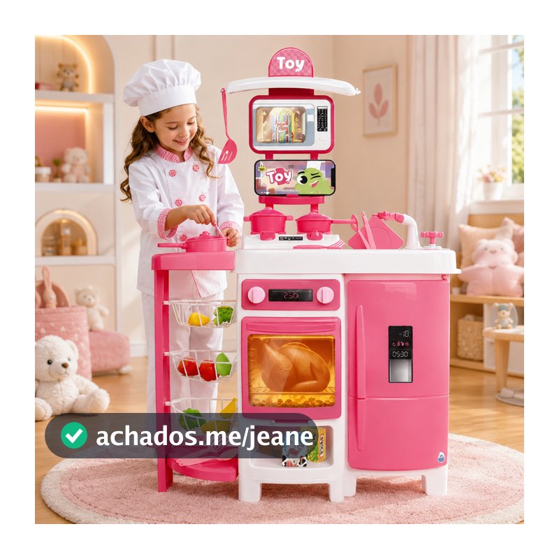 Cozinha de Brinquedo Infantil Grande Completa 92 CM Geladeira Fruteira Sai Água Verdade Forno Fogão