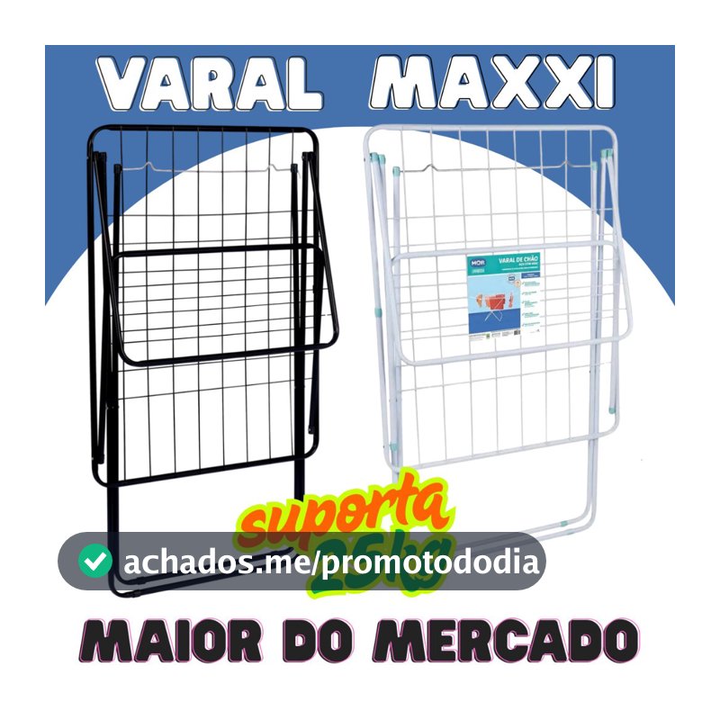 Varal De Chão MOR Grande Maxxi Com Abas Suporta 25kg de Roupas Úmidas Não Enferruja Dobrável Aço