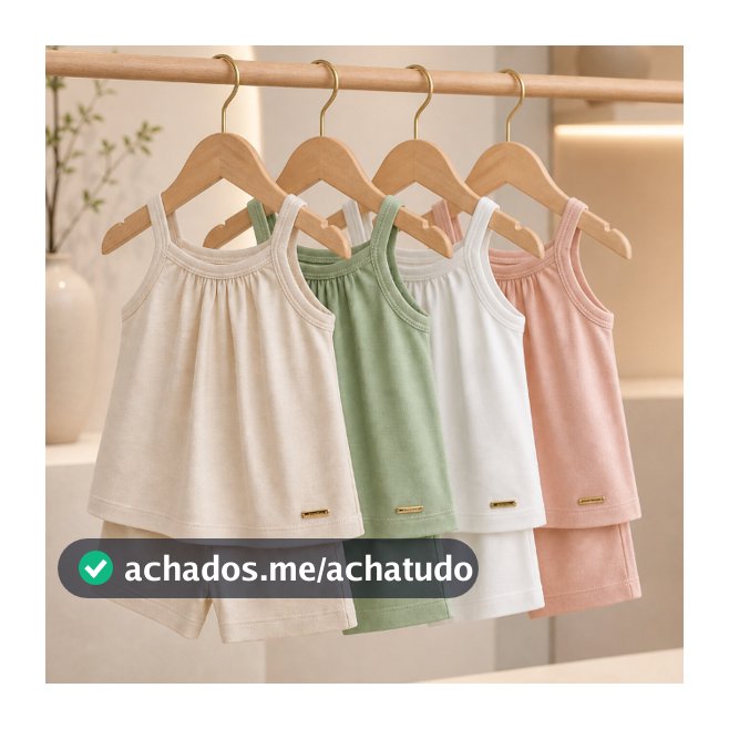 Conjunto Infantil Menina 2 Peças Blusa Batinha e Short Cotton Toque Macio Rosé Verde Off Bege  1 2 4 6