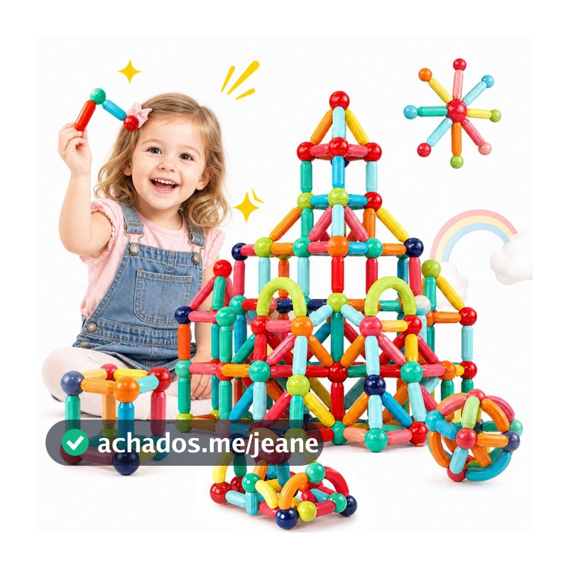 Blocos Magnéticos Hastes e Bolas 150 Peças | Brinquedo Educativo Construção 3D STEM, Presente de Dia das Crianças