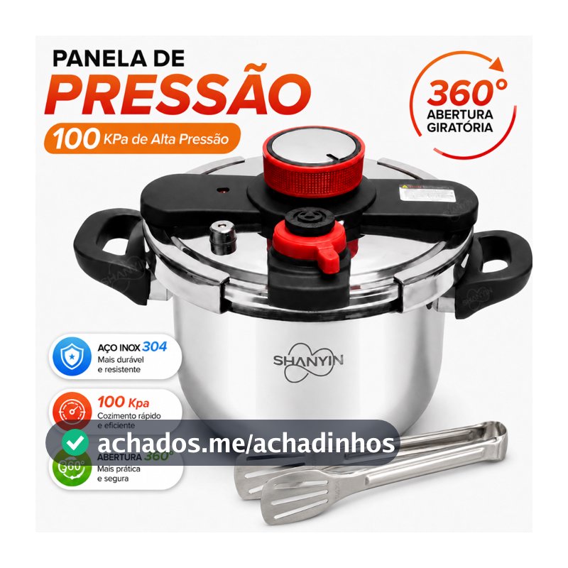 Panela de Pressão Inox 304 6 e 10 Litros 100kPa Cozinha Rápida para Indução e Gás com Pinça para alimentos Inox