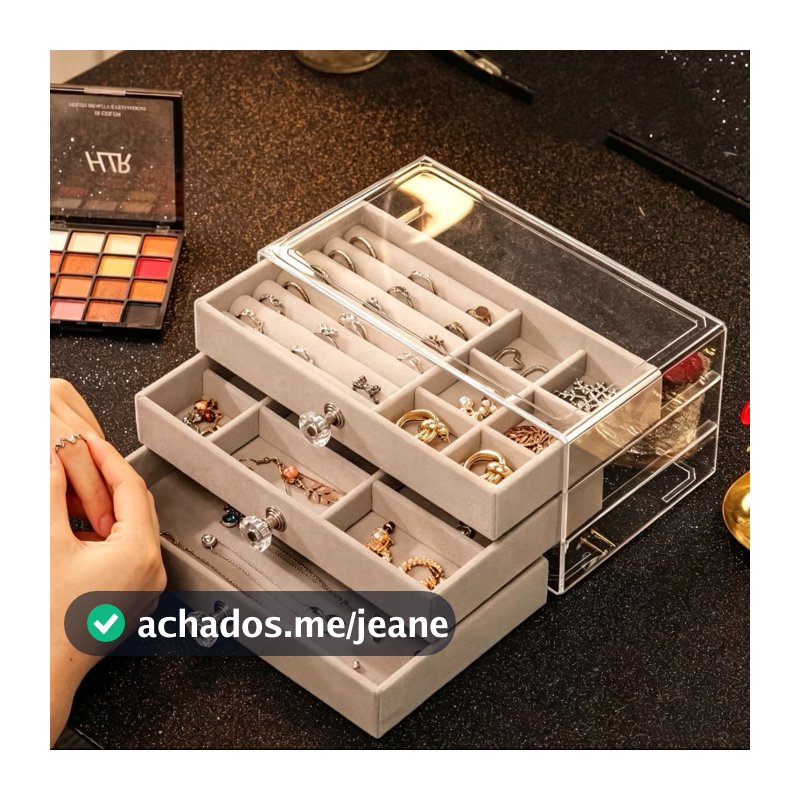 Porta Joia Acrílico Luxo Com 3 Camadas Brinco Anel Compartimento caixa de armazenamento de jóias