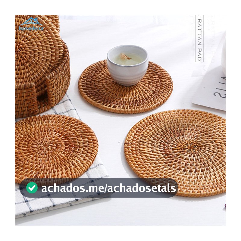 Jogo Americano De Tecido De Vime Redondo Para Mesa / Isolamento Coasters / Item De Mesa Antiderrapante