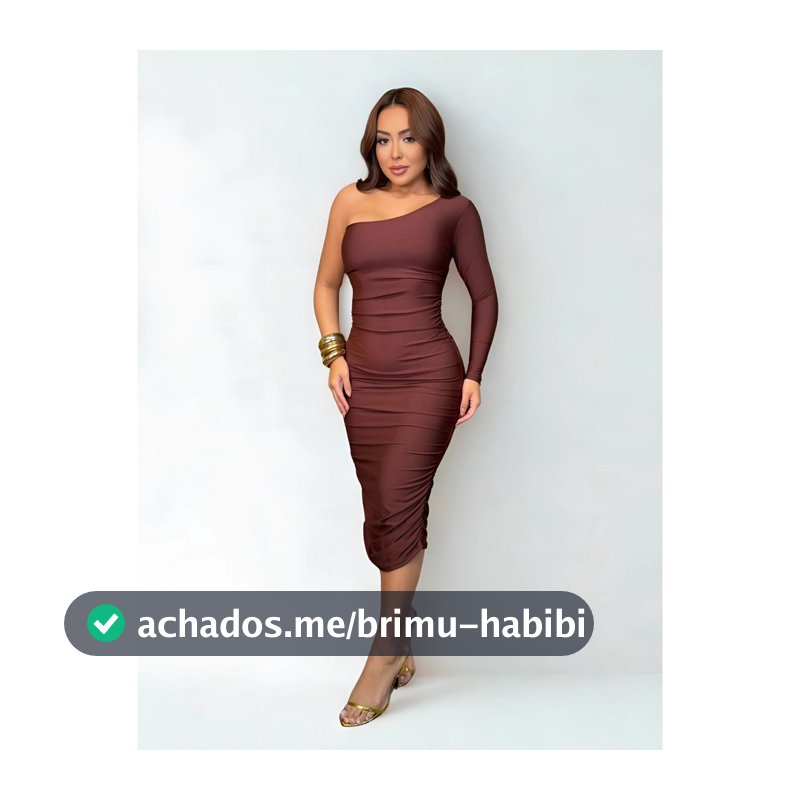 Vestido Feminino Midi Manga Longa Única, Franzido na Lateral, Justinho, Roupa de Festa, Look Elegante