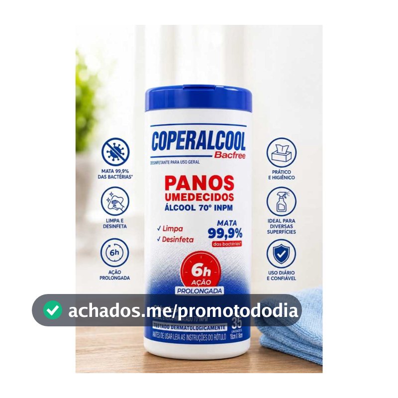 Panos Umedecidos com Álcool 70° Coperalcool Bacfree-pote com 35 Unidades OU Refil com 50 Unidades