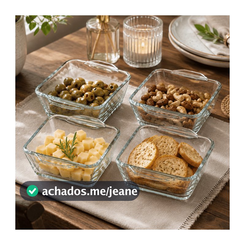 Jogo 4 Tigelas Quadradas ANUBIS VIDRO Sobremesa Molho Mesa Posta Porta Condimento Bowl